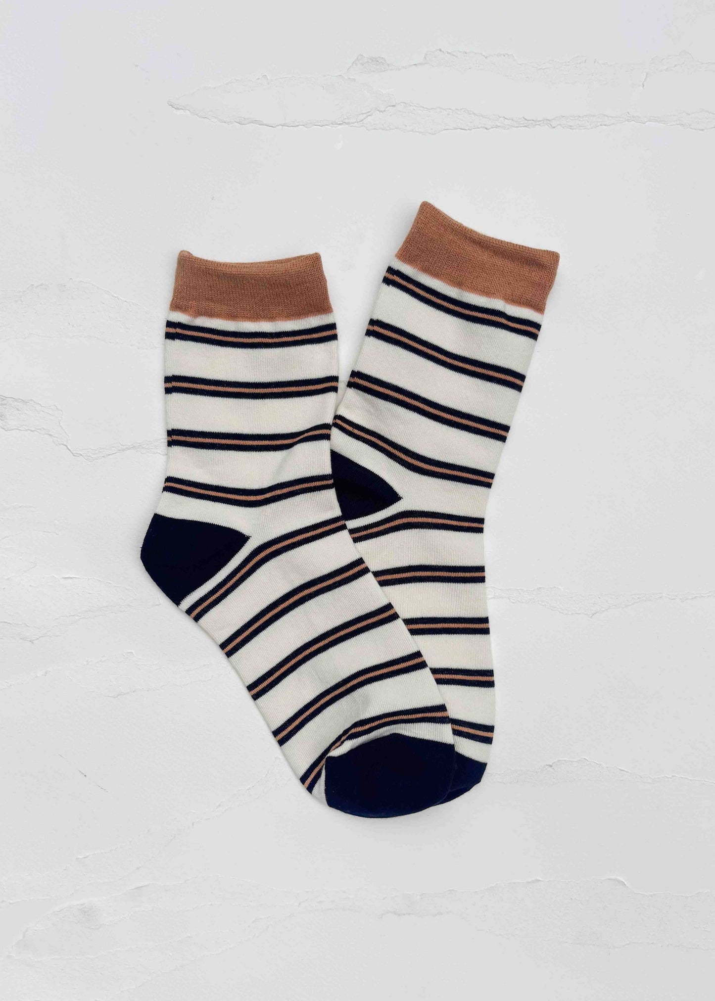 Classic Stripe Crew Socks: Blue/Wood