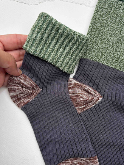 Color Block Textured Cotton Blend Crew Socks: Grey/Pink