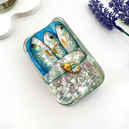 Cat Sardine Tin Print Claw Clip Cute Novelty Style: Pink