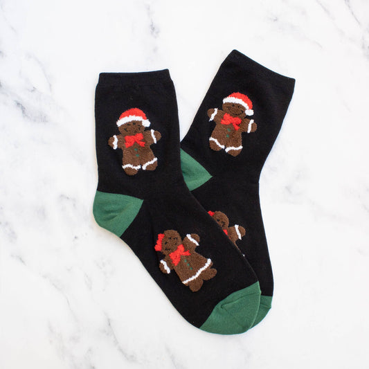 Big Holiday Gingerbread Casual Socks: Almond/Red