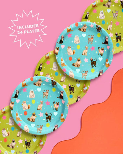 Cat Plates | Cat Birthday, Kitten Party, Colorful, 24 pcs 9'