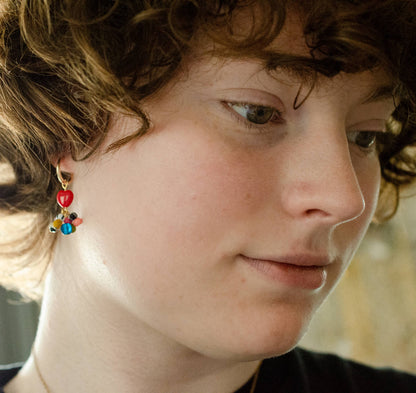 Colorful Heart Charm Hoop Earrings