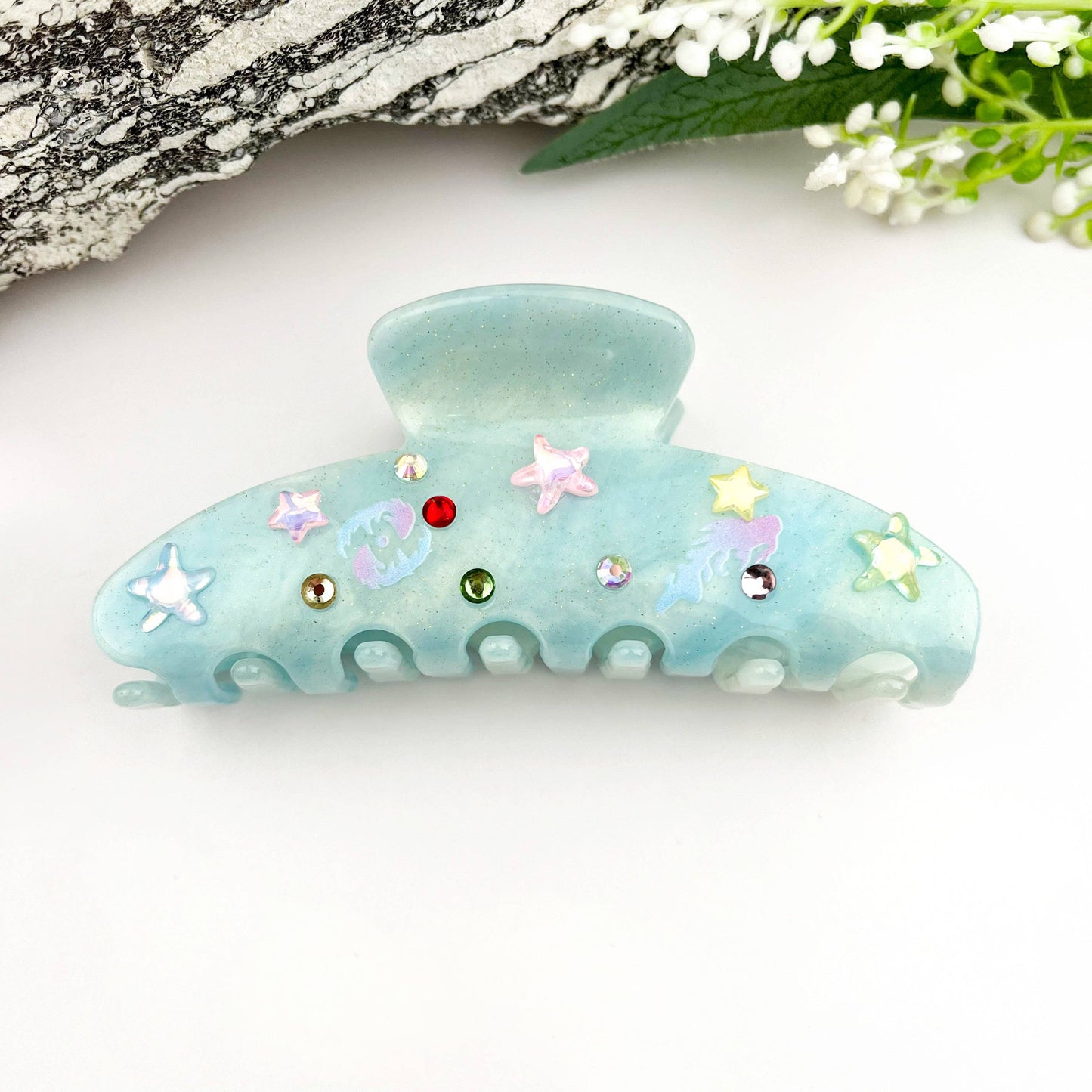 ✨ Elegant Rhinestone Clip Acetate Geometric Hair Claw  : Blue