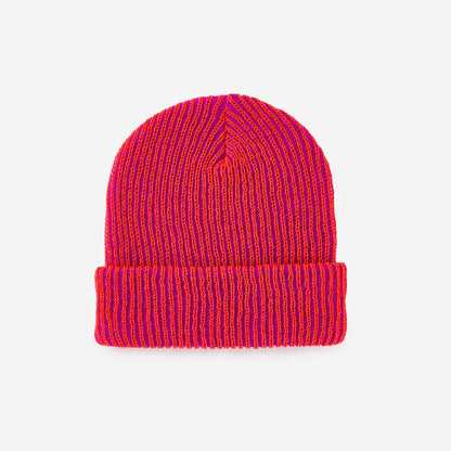 Simple Rib Knit Beanie: Teal Magenta