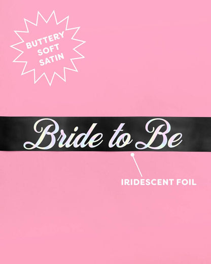 Bride or Die Sash - black silk + iridescent foil