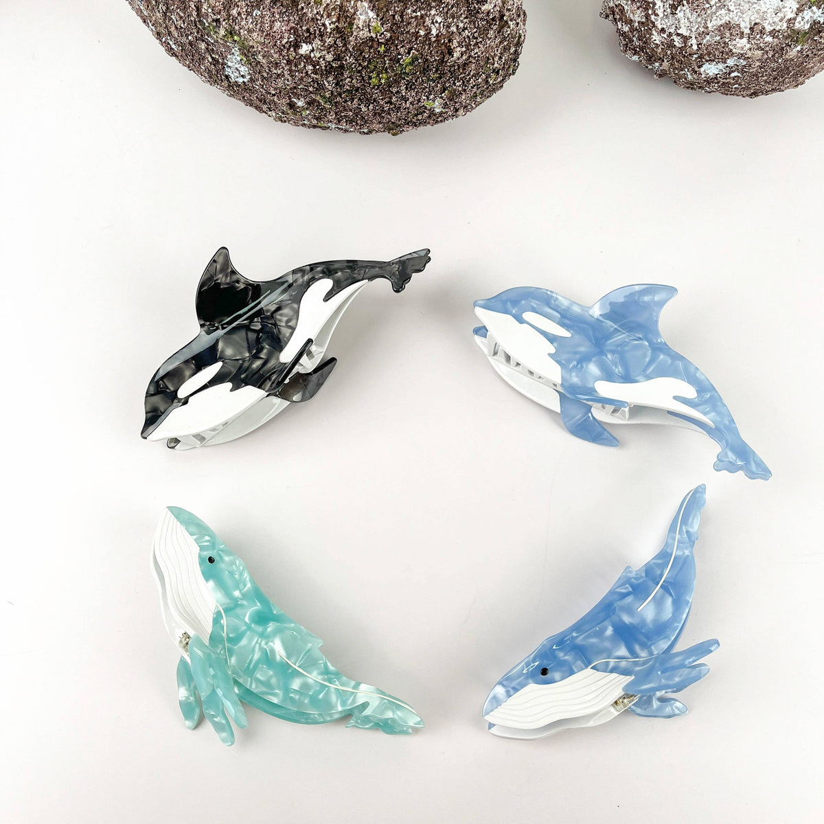 Tiger Shark and Whale Acetate Hair Claw Clip: Whales-blue