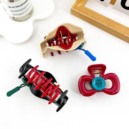 Cute Contrast Button Hair Claw Clip: Red
