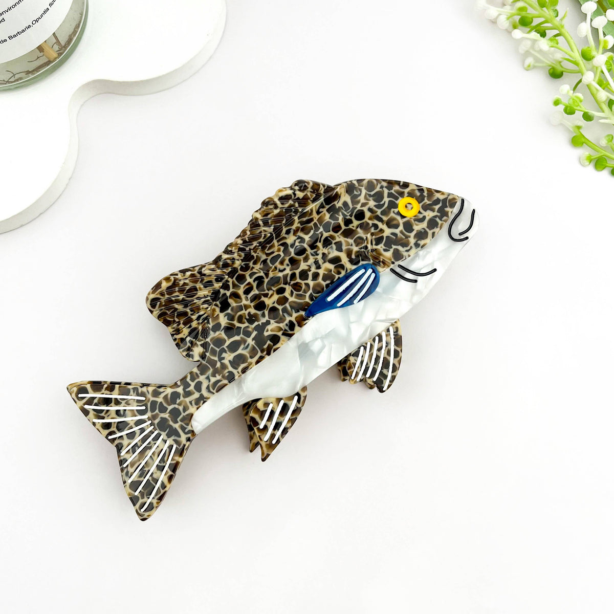 Grouper Fish Ocean Animal Acetate Summer Hair Claw Clip: Gray