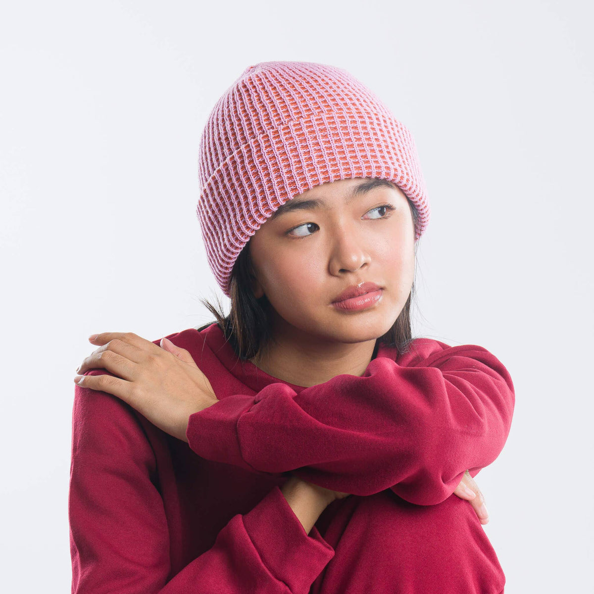 Simple Grid Knit Beanie: Fuchsia