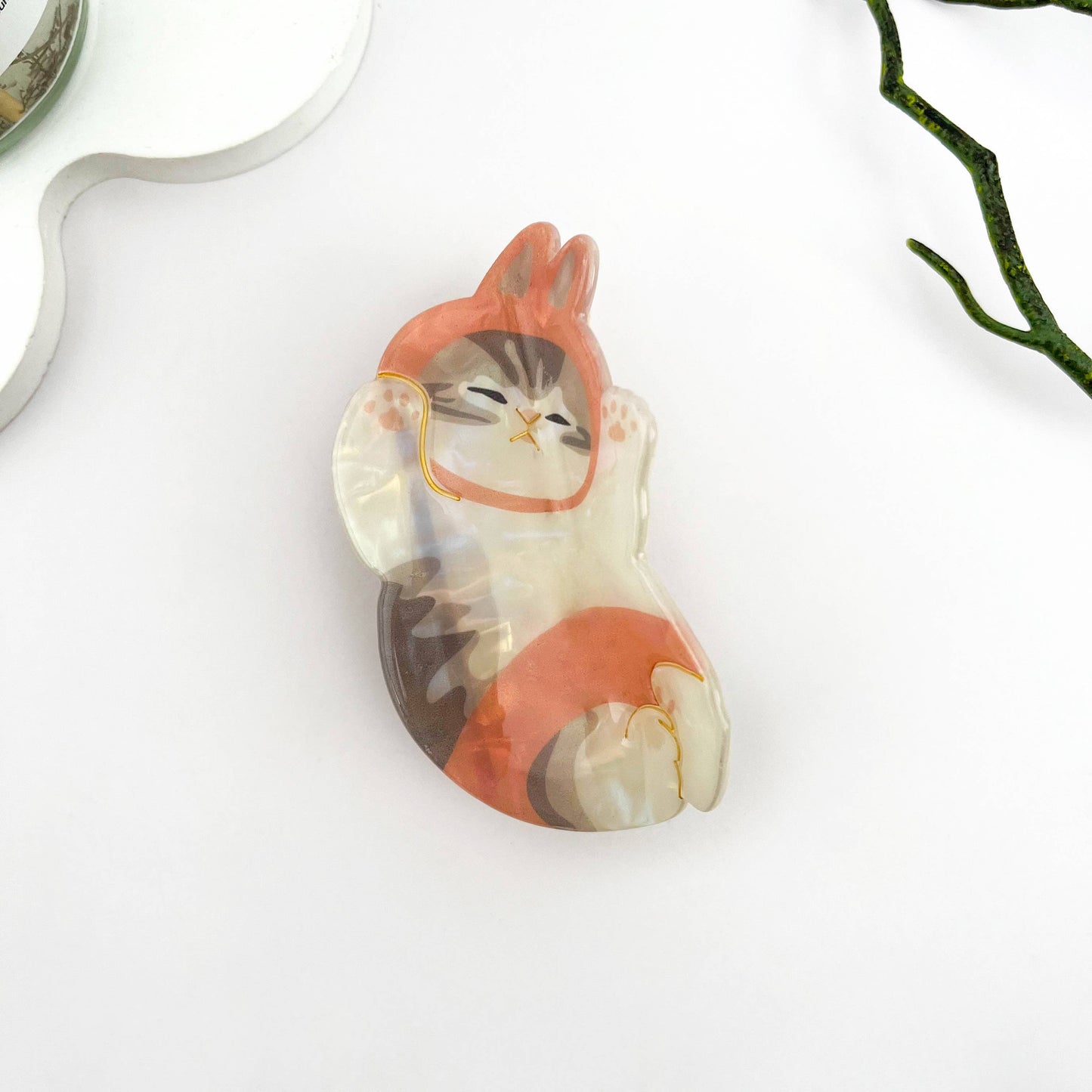 Lazy Cat Exquisite Acetate Animal Hair Claw Clip: Black