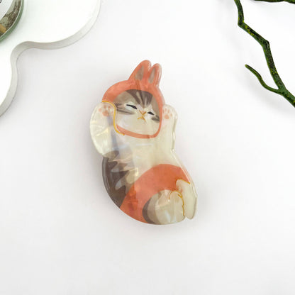 Lazy Cat Exquisite Acetate Animal Hair Claw Clip: Black
