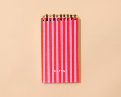 Letterpress Small Spiral Notebook—Cabana Stripe Red/Pink