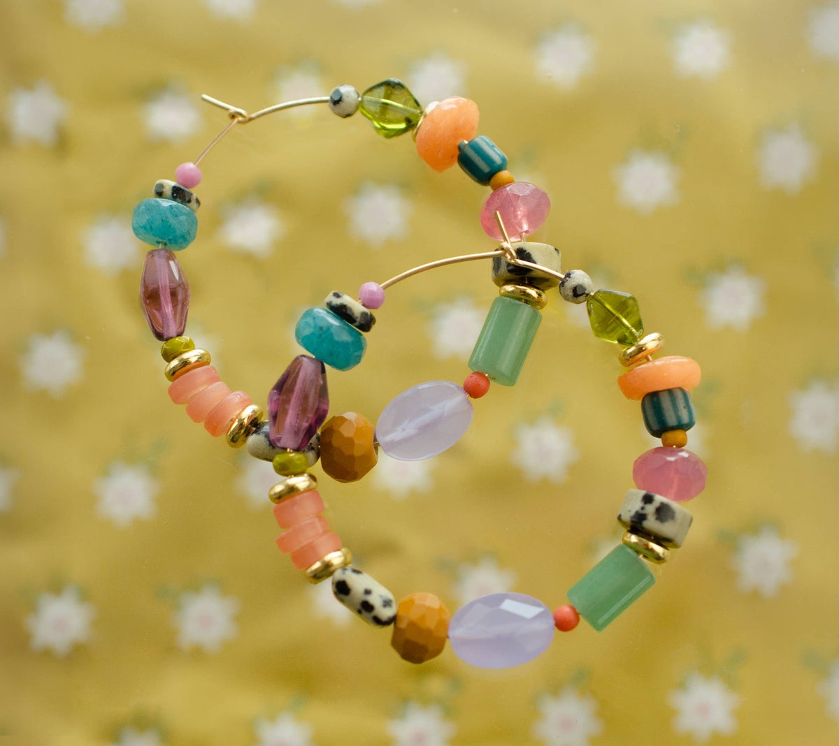 Colorful and Bright Beaded Hoops: Gold Plated