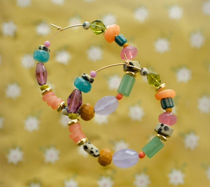 Colorful and Bright Beaded Hoops: Gold Plated