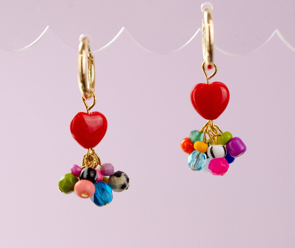 Colorful Heart Charm Hoop Earrings