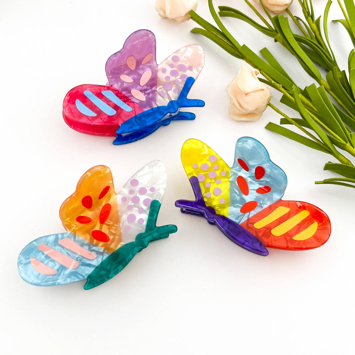 Colorful Patchwork Butterfly Hair Claw Clip Summer Bright: B