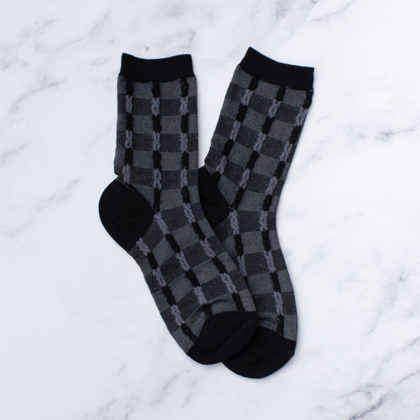 Vintage Checkerboard Twist Socks: Oatmeal
