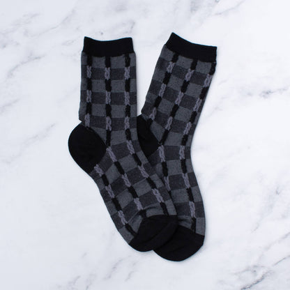 Vintage Checkerboard Twist Socks: Oatmeal