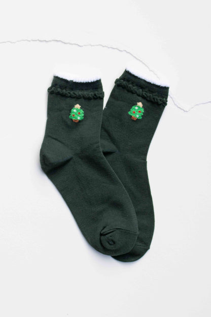 Christmas Cozy Crew Socks: Green / English