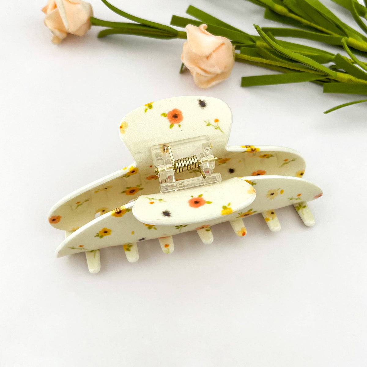 Spring Floral Print Acetate Claw Clip-Summer Gift: Beige