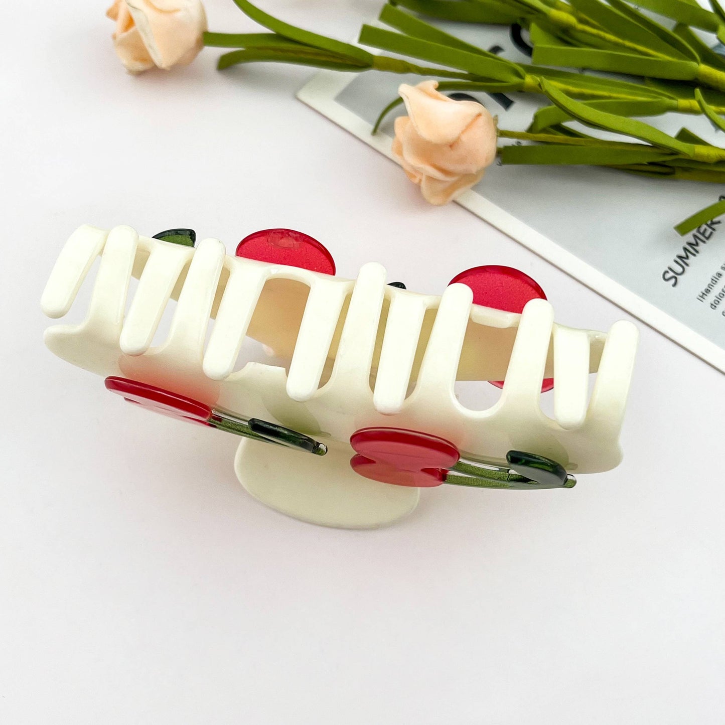 Red Cherry Decor Acetate Hair Claw Clip Fruit-Inspired : Cherry
