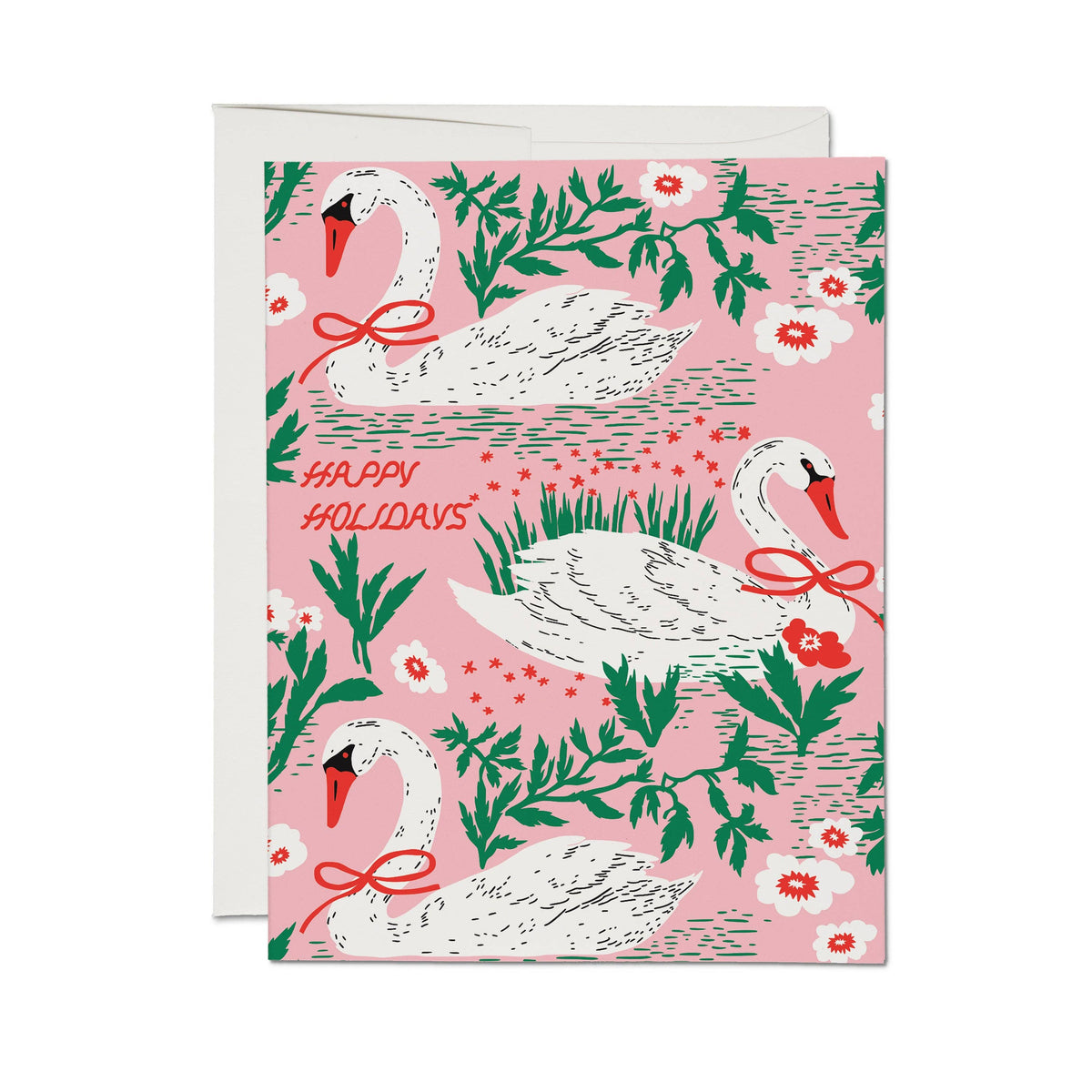 Holiday Swans greeting card: Single