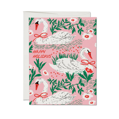 Holiday Swans greeting card: Single