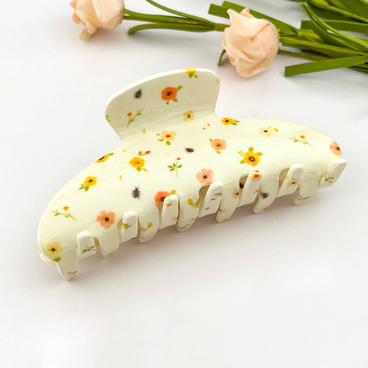 Spring Floral Print Acetate Claw Clip-Summer Gift: Beige