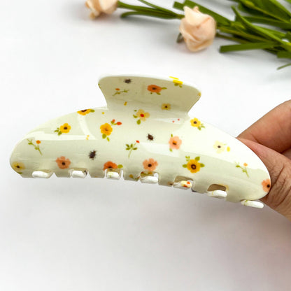 Spring Floral Print Acetate Claw Clip-Summer Gift: Beige