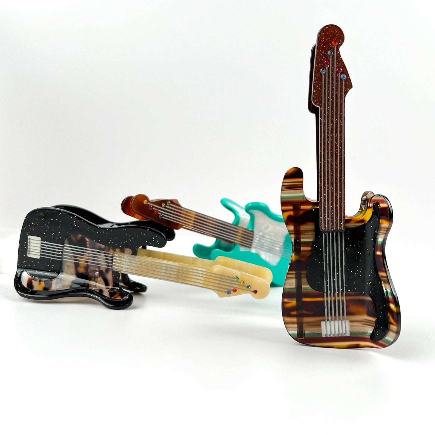 Fun Guitar Acetate Hair Clip, Instrument Shaped Hair Claw: Green