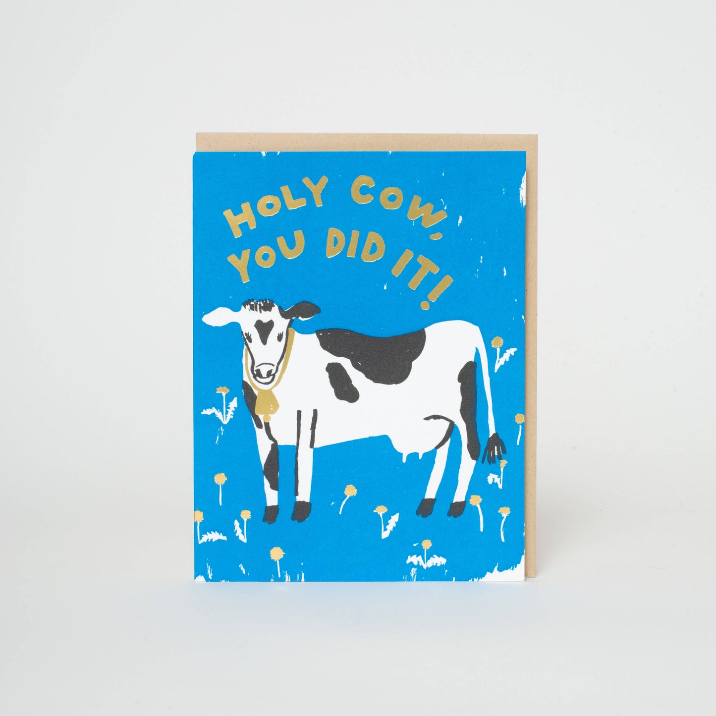 Holy Cow Congrats Letterpress Greeting Card by Egg Press: Plastic sleeve