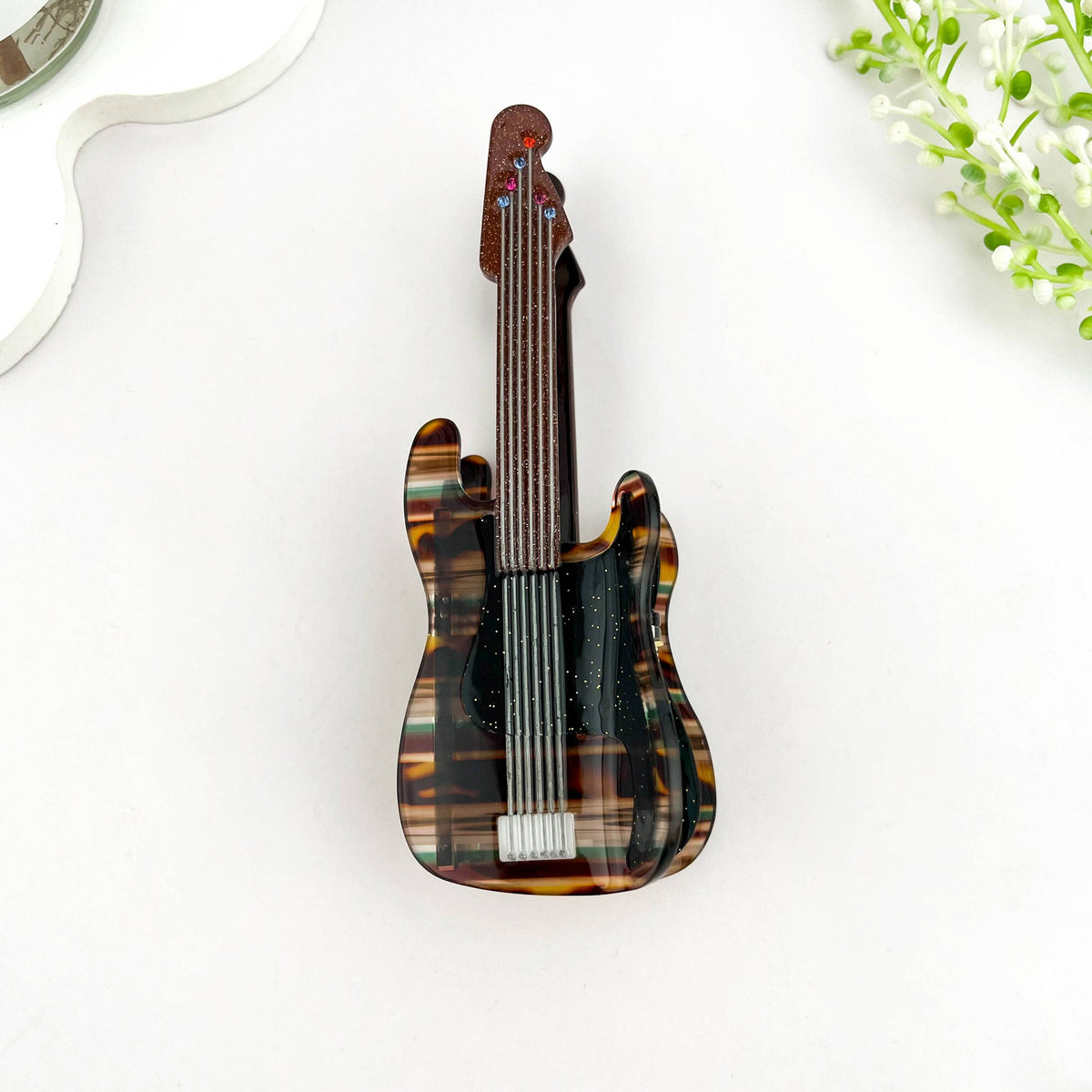 Fun Guitar Acetate Hair Clip, Instrument Shaped Hair Claw: Black
