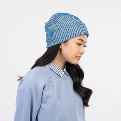Simple Rib Knit Beanie: Black White