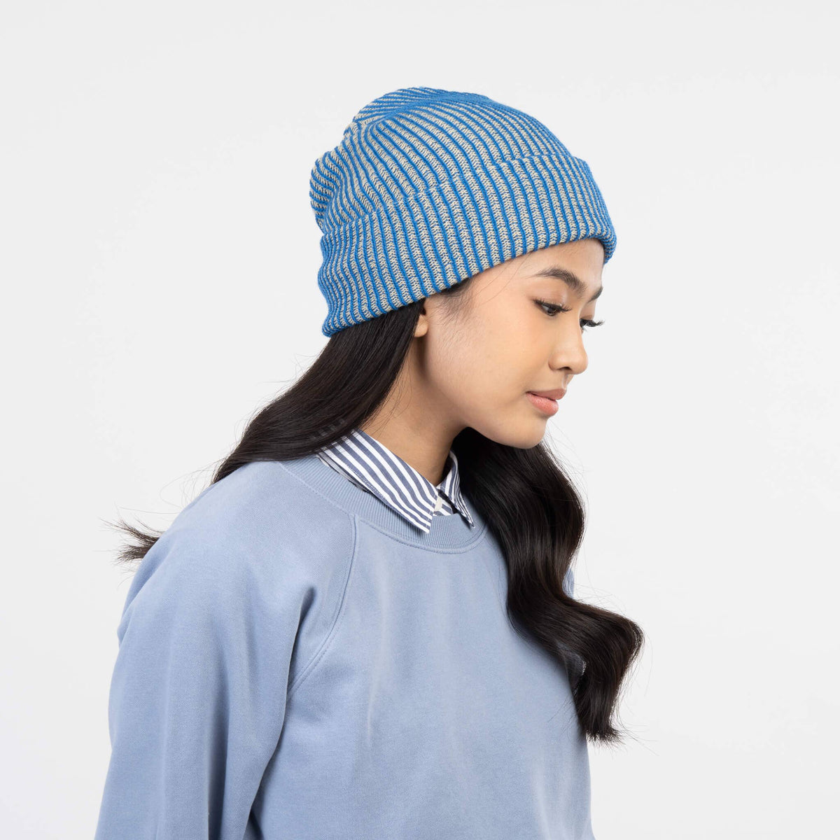 Simple Rib Knit Beanie: Teal Magenta