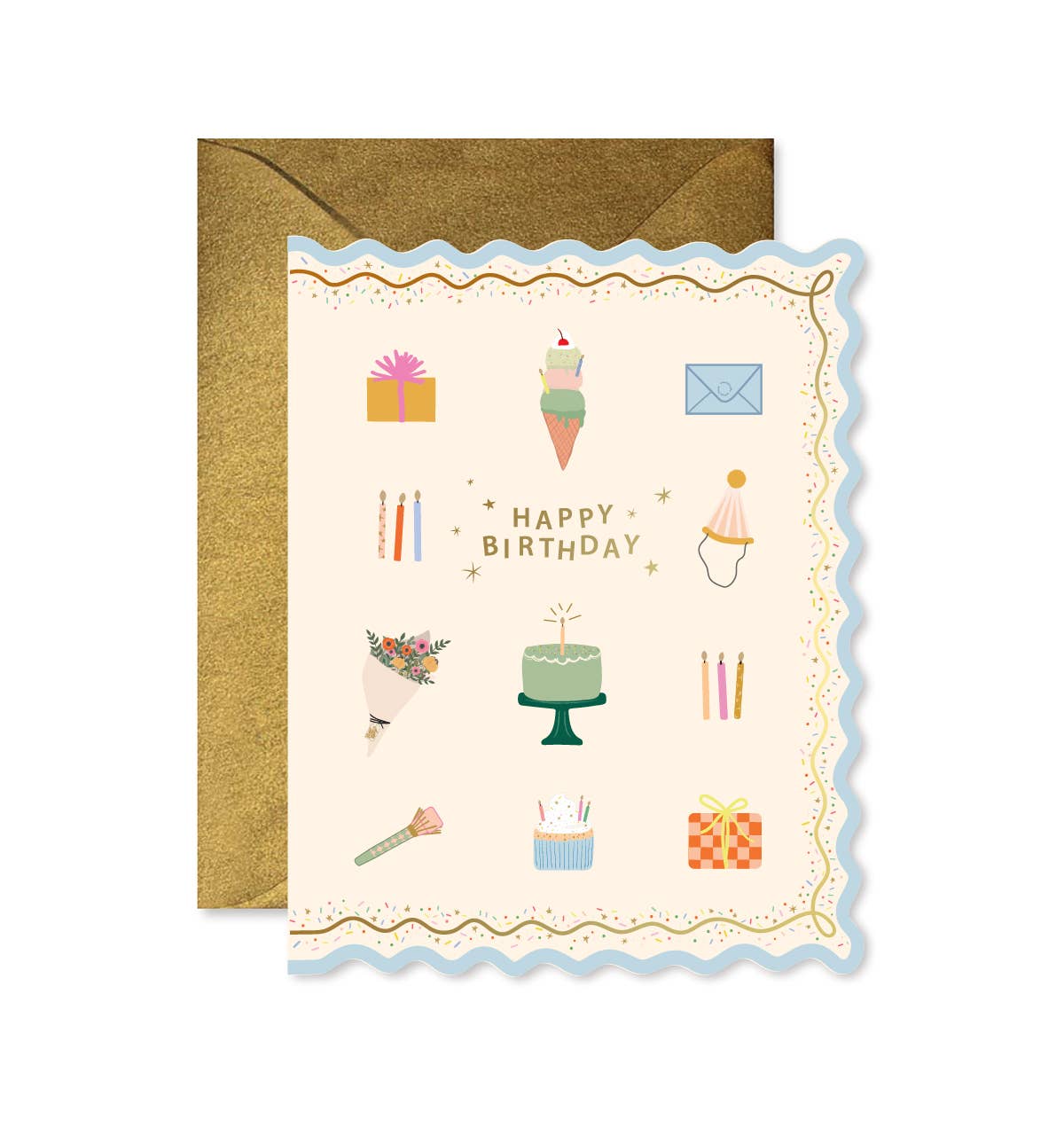 Birthday Icons Scallop Greeting Card