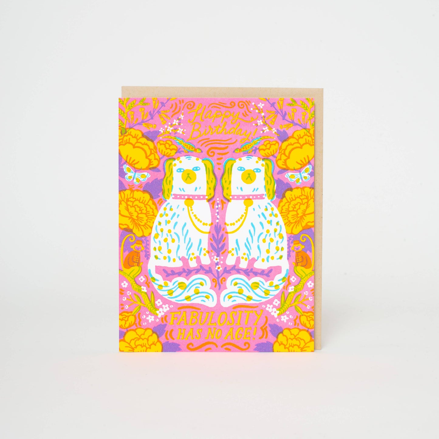 Fabulous Birthday Spaniels Letterpress Greeting Card by Hello!Lucky: Plastic sleeve