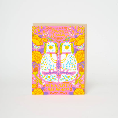 Fabulous Birthday Spaniels Letterpress Greeting Card by Hello!Lucky: Plastic sleeve