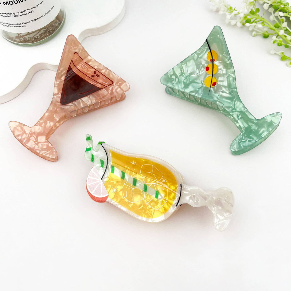 Fresh Cocktail Print Creative Hair Claw Clip: Green