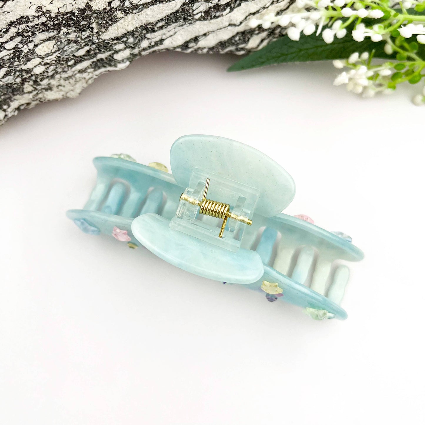 ✨ Elegant Rhinestone Clip Acetate Geometric Hair Claw  : Blue
