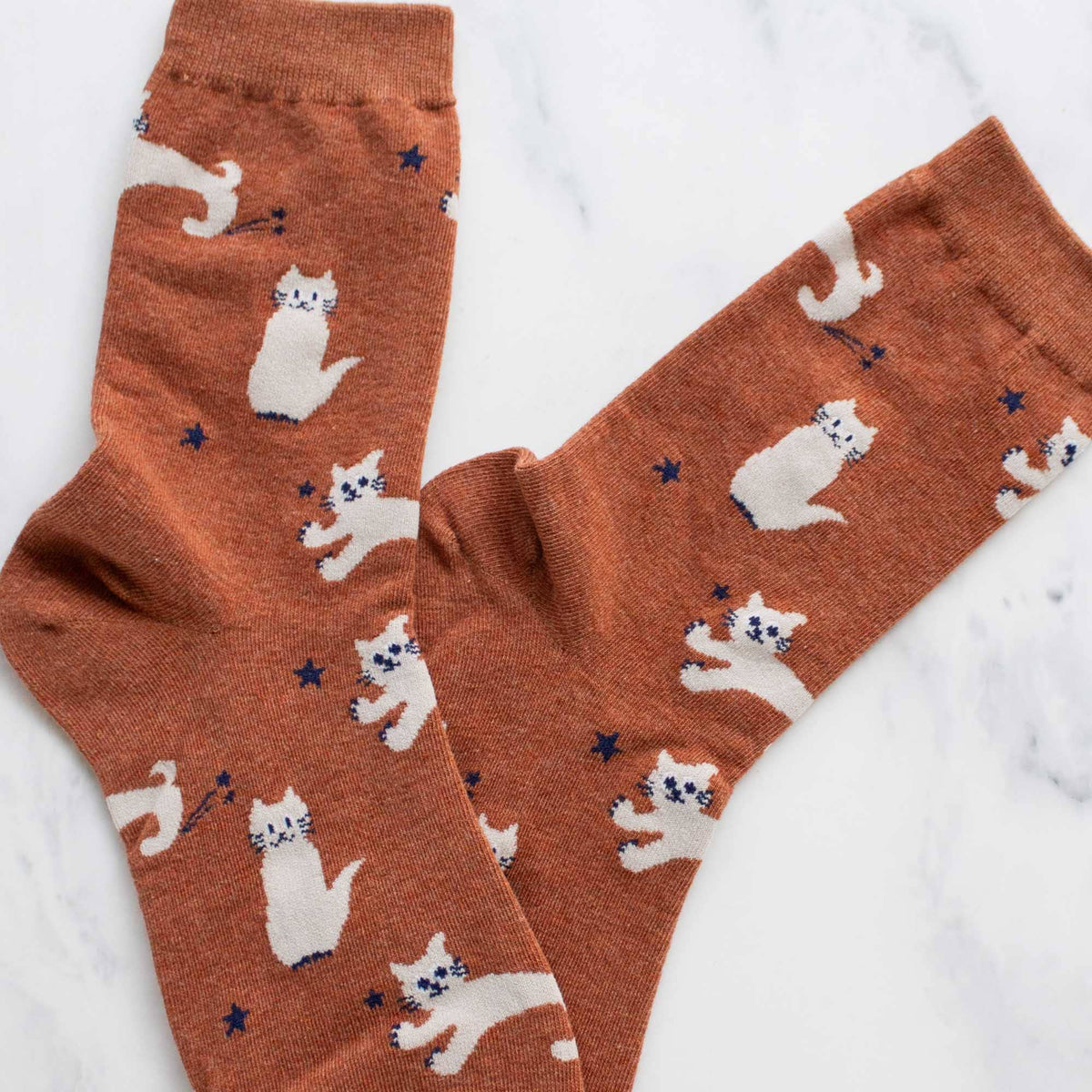 Cat Meow Casual Socks: Rust