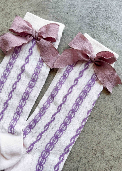Ribbon Sheer Crew Socks: Pink