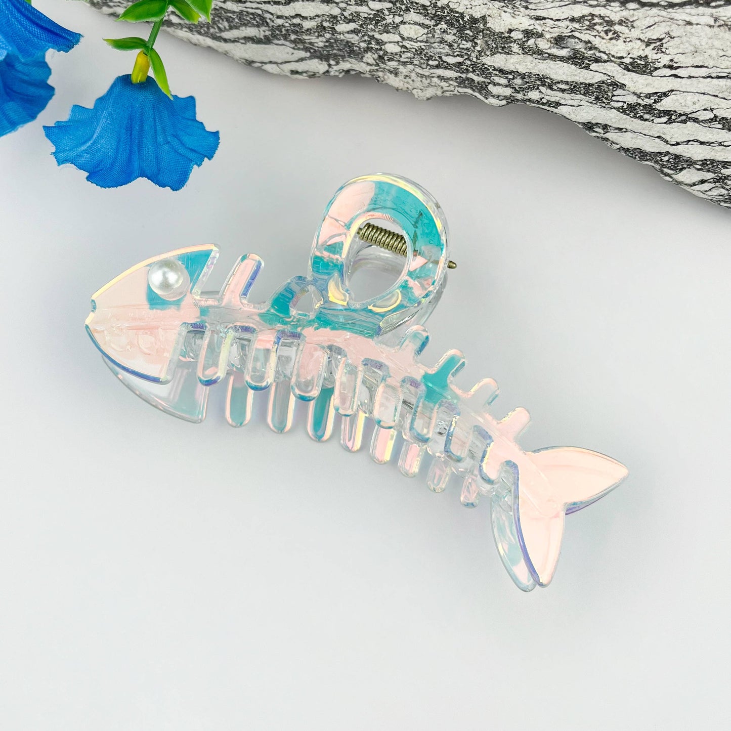 Pearl Fishbone Hair Claw Clip Sparkly Elegant Clip: Colorful