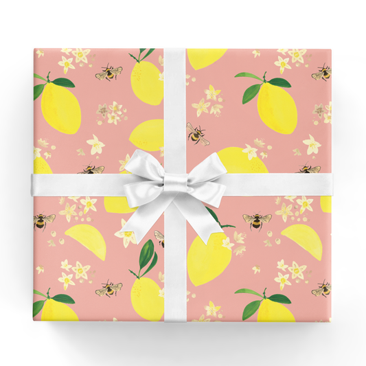 Lemons and Bees Wrapping Paper Sheet